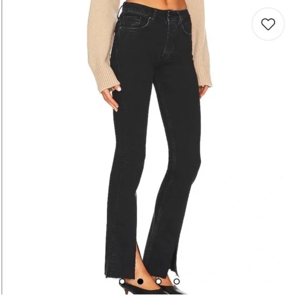 ANINE BING Black Roxanne Button Fly Raw Hem Front Slip Washed Stretch Denim Jean - Picture 2 of 16